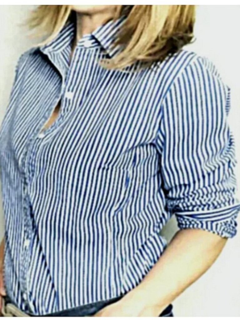 Cabi Blue Stripe Cotton Blend Blouse Size M